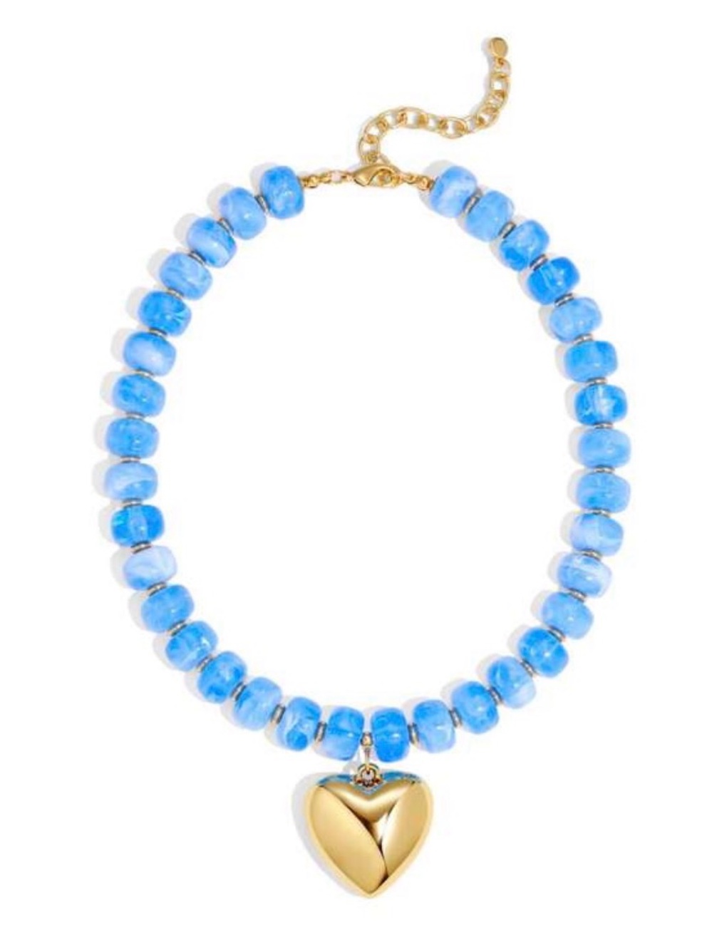 Gold‎ Heart Pendant Blue Bead Necklace